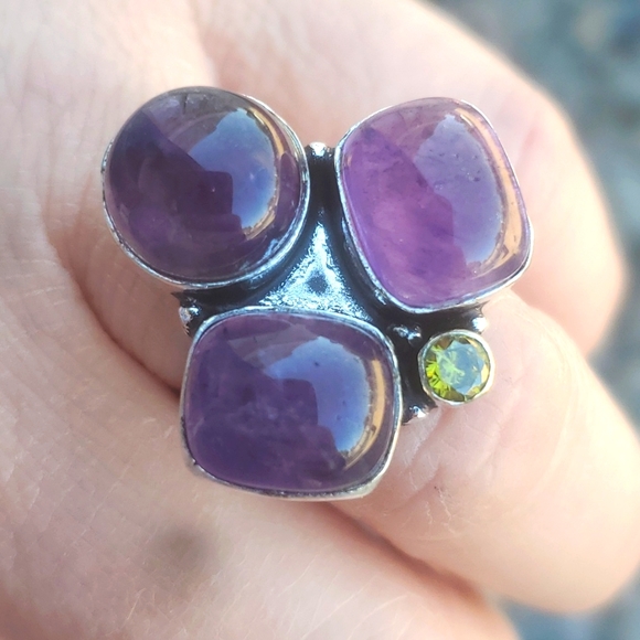 Handmade Jewelry - New Amethyst & Citrine 925 Silver Ring.